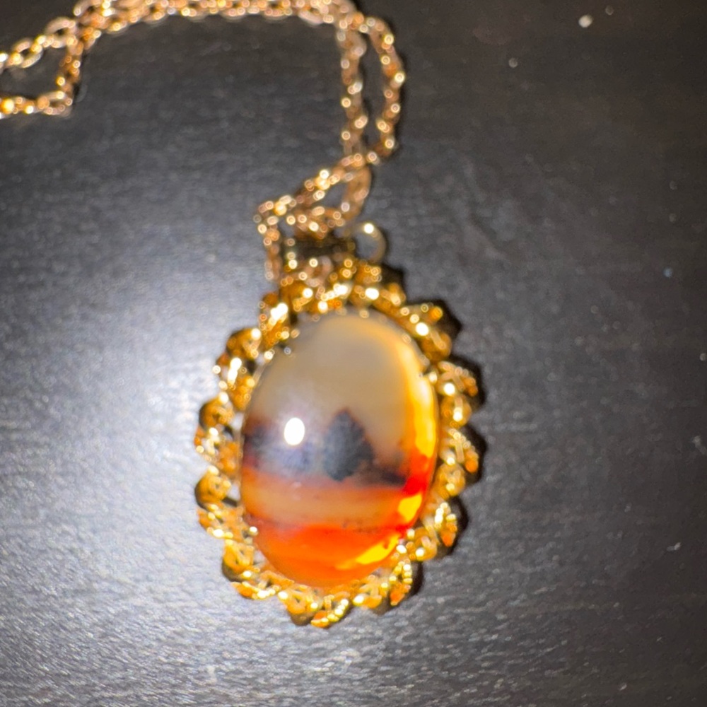 Avon Gold and Orange Oval Pendant Necklace